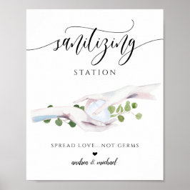 Póster Boda Sanitization Station Rótulo PPE Watercolor