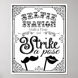 Póster Boda selfie foto de la cabina signo blanco y negro