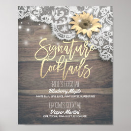 Póster Boda Signature Bebe Menú Lace Sunflower Wood