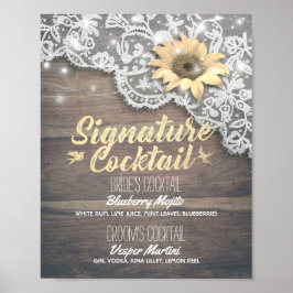 Póster Boda Signature Bebe Menú Lace Sunflower Wood