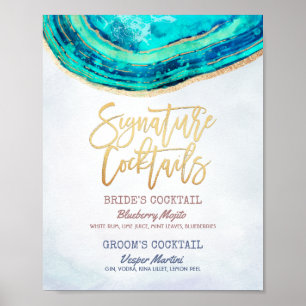 Póster Boda Signature Bebe Menu Verde azulado Oro Agate G