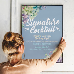 Póster Boda Signature Bebe Menu Watercolor Suculento