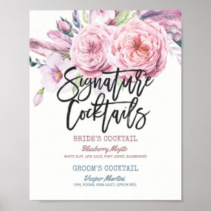 Póster Boda Signature Cocktail Bebe Menú Boho Floral
