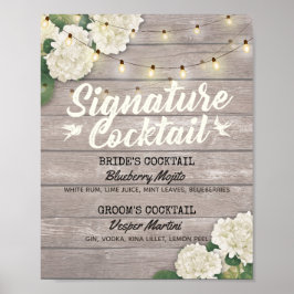 Póster Boda Signature Cocktail Bebe Menú Flores de madera