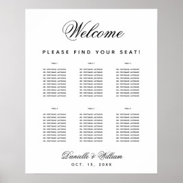 Póster Boda simple 6 Tabla de asientos en blanco y negro