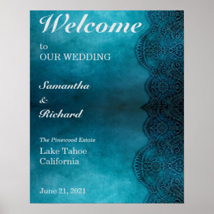 Póster Boda simple de elegancia azul