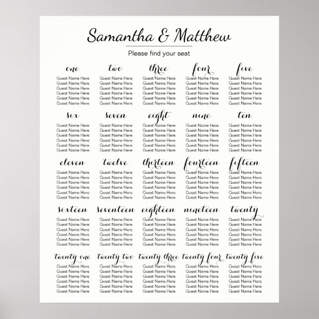 Póster Boda simple y de Moda: más tablas | Gráfico de asi (Frente)
