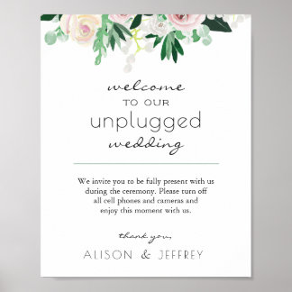 Póster Boda sin conexión de color de agua floral verde