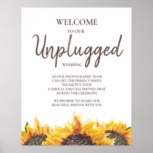 Póster Boda sin enchufe del girasol blanco amarillo marró