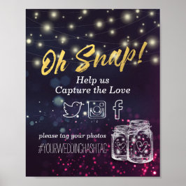 Póster Boda Snap Hashtag Mason Jar Purple String Light