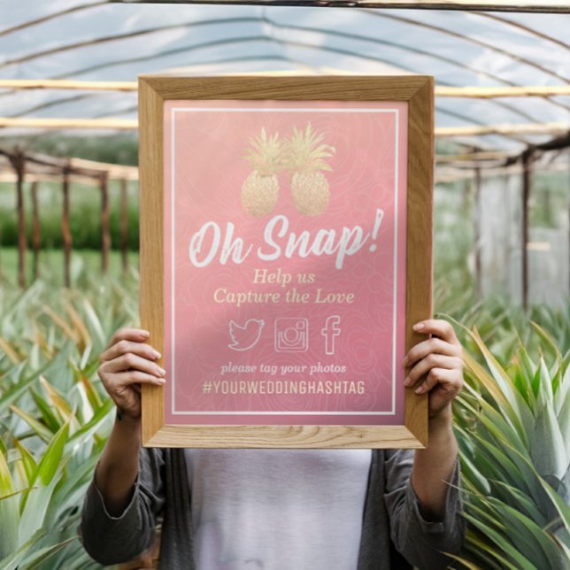 Póster Boda Snap Hashtag Vintage Gold Pineapple Pareja (Subido por el creador)