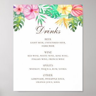 Póster Boda tropical acuático  bebidas menú bar