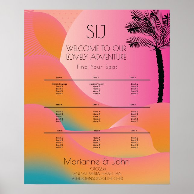 Póster Boda Tropical en la Playa al Amanecer con Rosa Omb (Frente)