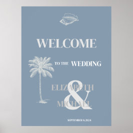 Póster Boda tropical minimalista Dusty Blue