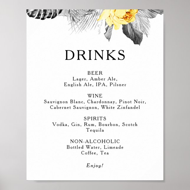 Póster Boda tropical moderno Rótulo de menú de bebidas (Frente)