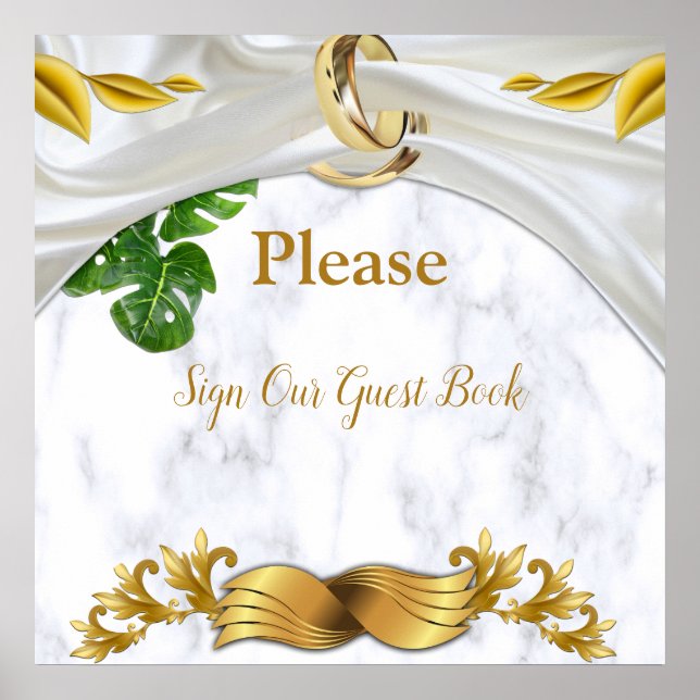 Póster Boda tropical romántico Rótulo del libro de invita (Frente)