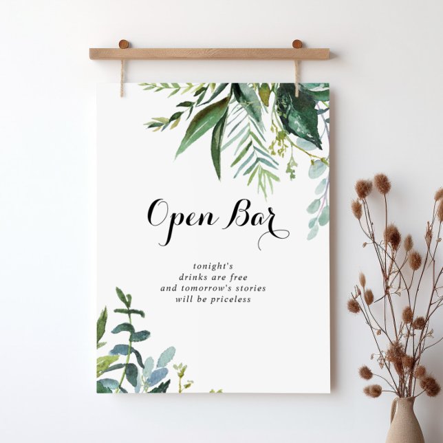 Póster Boda tropical verde Rótulo bar abierto (Subido por el creador)