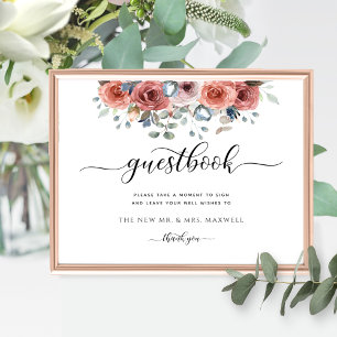 Póster Boda u otro, floral brillante, Rótulo Guestbook