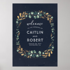 Póster Boda verde, azul marino y verde oro