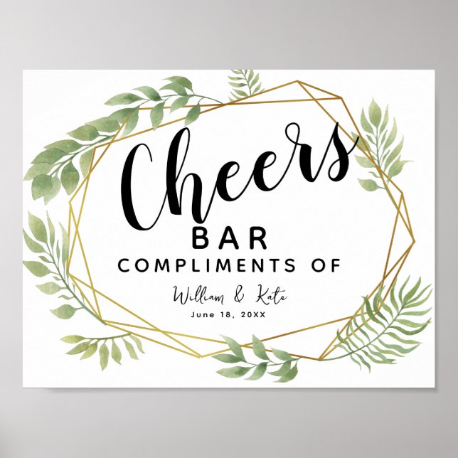 Póster Boda verde cristal CHEER Bar boda/fiesta (Frente)