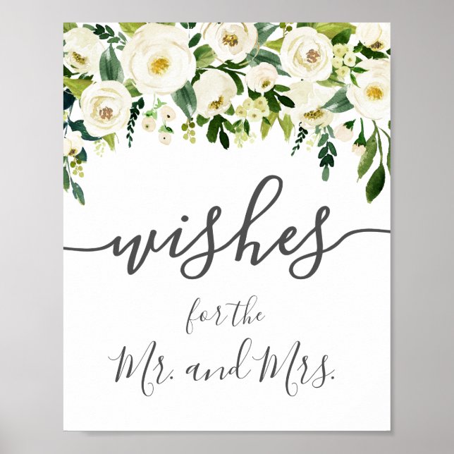 Póster Boda verde flor blanca desea Poster Rótulo (Frente)