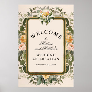 Póster Boda victoriana elegante floral amarilla francesa