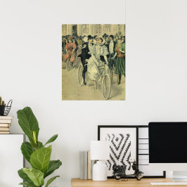 Póster Boda victoriana novia y bicicleta recién casada Gr