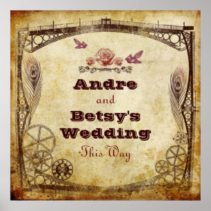 Póster Boda victoriano Steampunk: Rótulo "De esta manera"