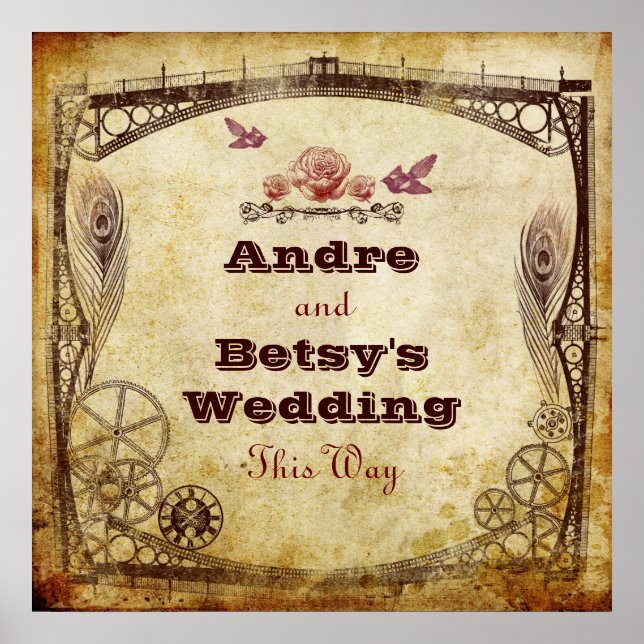 Póster Boda victoriano Steampunk: Rótulo "De esta manera" (Frente)