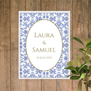 Póster Boda Vintage de Azul Polvo y Blanco