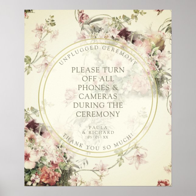 Póster Boda Vintage Floral Botánica Sin Pluma (Frente)