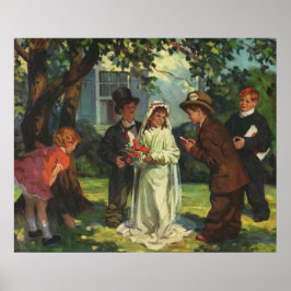 Póster Boda Vintage, Niños Fingen Ser Novios
