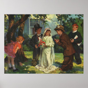 Póster Boda Vintage, Niños Fingen Ser Novios