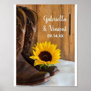 Póster Boda Western de Girasoles Campestres