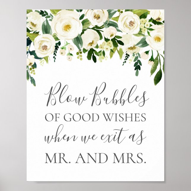 Póster Bodas de flores blancas burbujas de Rótulo de buen (Frente)