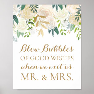 Póster Bodas de flores de oro burbujas de Rótulo de bueno