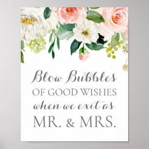 Póster Bodas de flores rosas burbujas de Rótulo de buenos