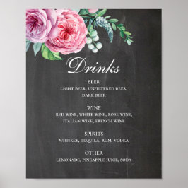 Póster Bodas de pizarra. Alcohol floral rosa
