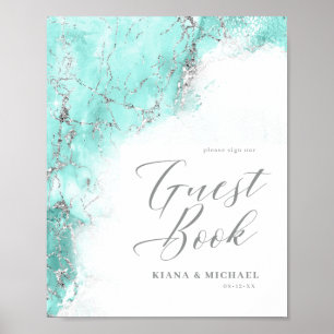 Póster Bodas de Purpurina de mármol invitados Verde azula