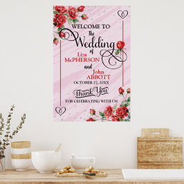 Póster Bodas de Rosas Rojas Hermosas Bienvenida