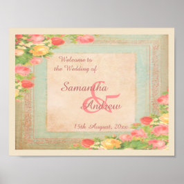 Póster Bodas de Rosas Vintage Elegantes Bienvenida