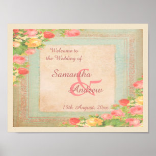 Póster Bodas de Rosas Vintage Elegantes Bienvenida