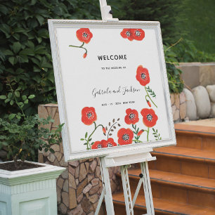 Póster Bodas Florales Modernas de Amapola Roja Flor Silve