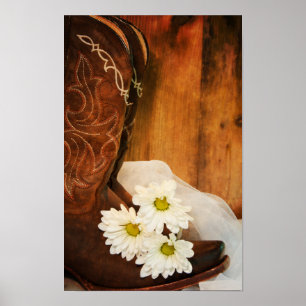 Póster Bodas Western de Margaritas Blancas y Botas de Vaq