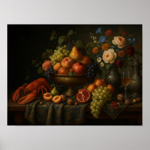 Póster Bodegón barroco con frutas y langosta
