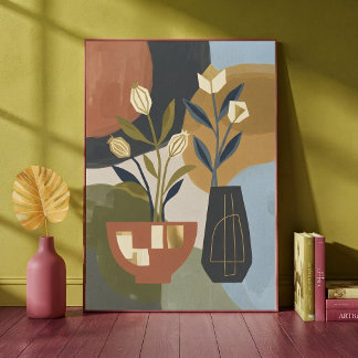 Póster Bodegón botánico abstracto modernista de mediados