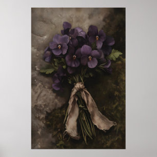 Póster Bodegón Botánico Vintage Ramillete Violeta Malhumo