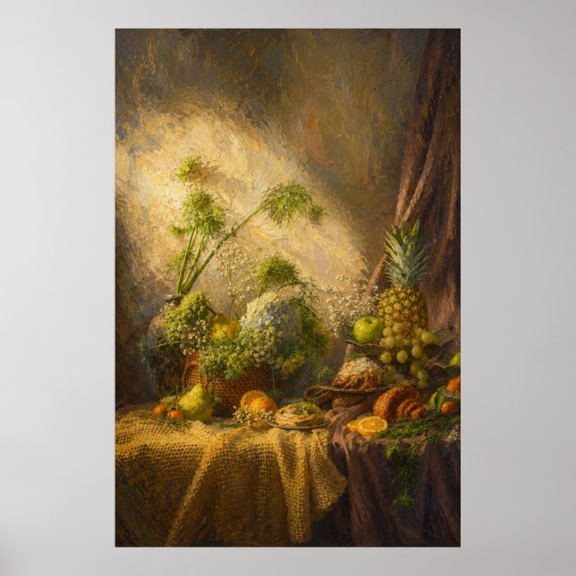 Póster Bodegón con frutas y flores (Frente)