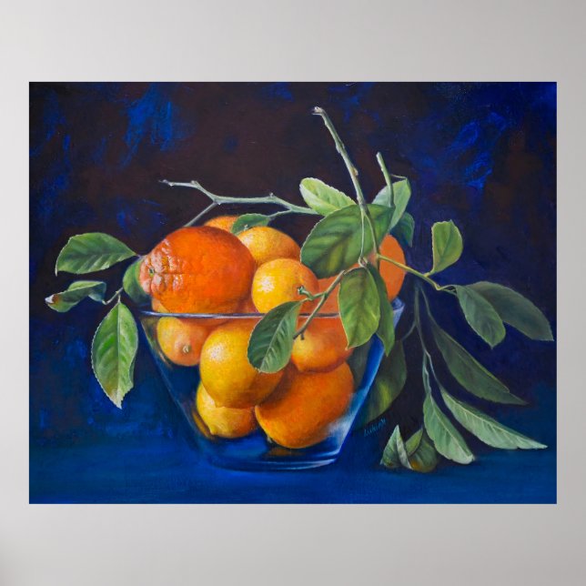 Póster Bodegón con limones y rama de naranja (Frente)