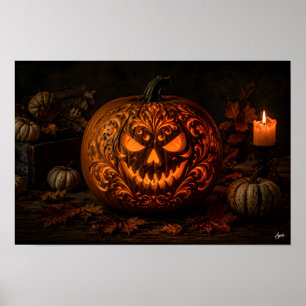Póster Bodegón de calabaza de mesa de madera malhumorada